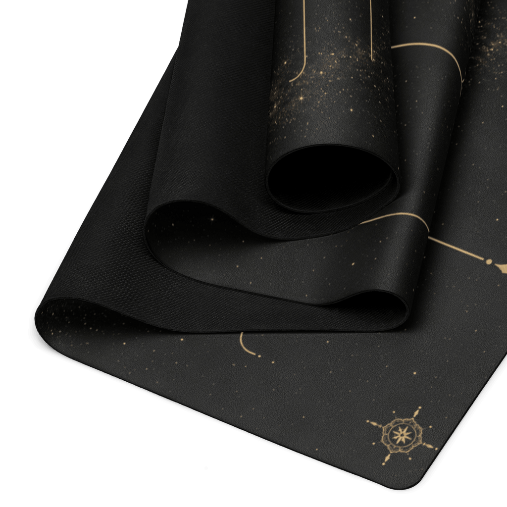 Hot Yoga Mat - Celestial Veil | MIYRA® featuring a sleek black design with a space motif, showcasing its premium microfiber surface.