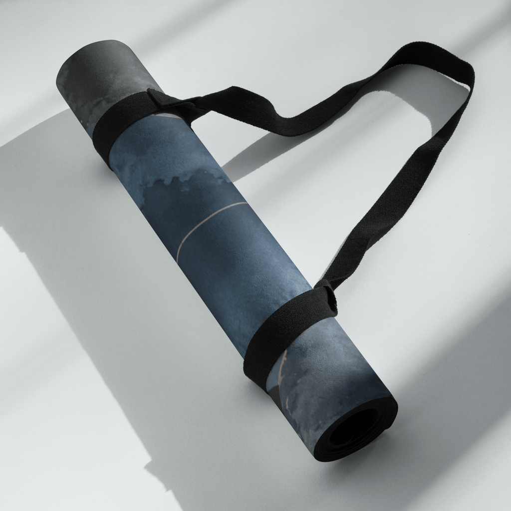 Rolled Hot Yoga Mat - Cobalt Veil | MIYRA® with strap, ideal for towel-free hot yoga and non-slip performance.