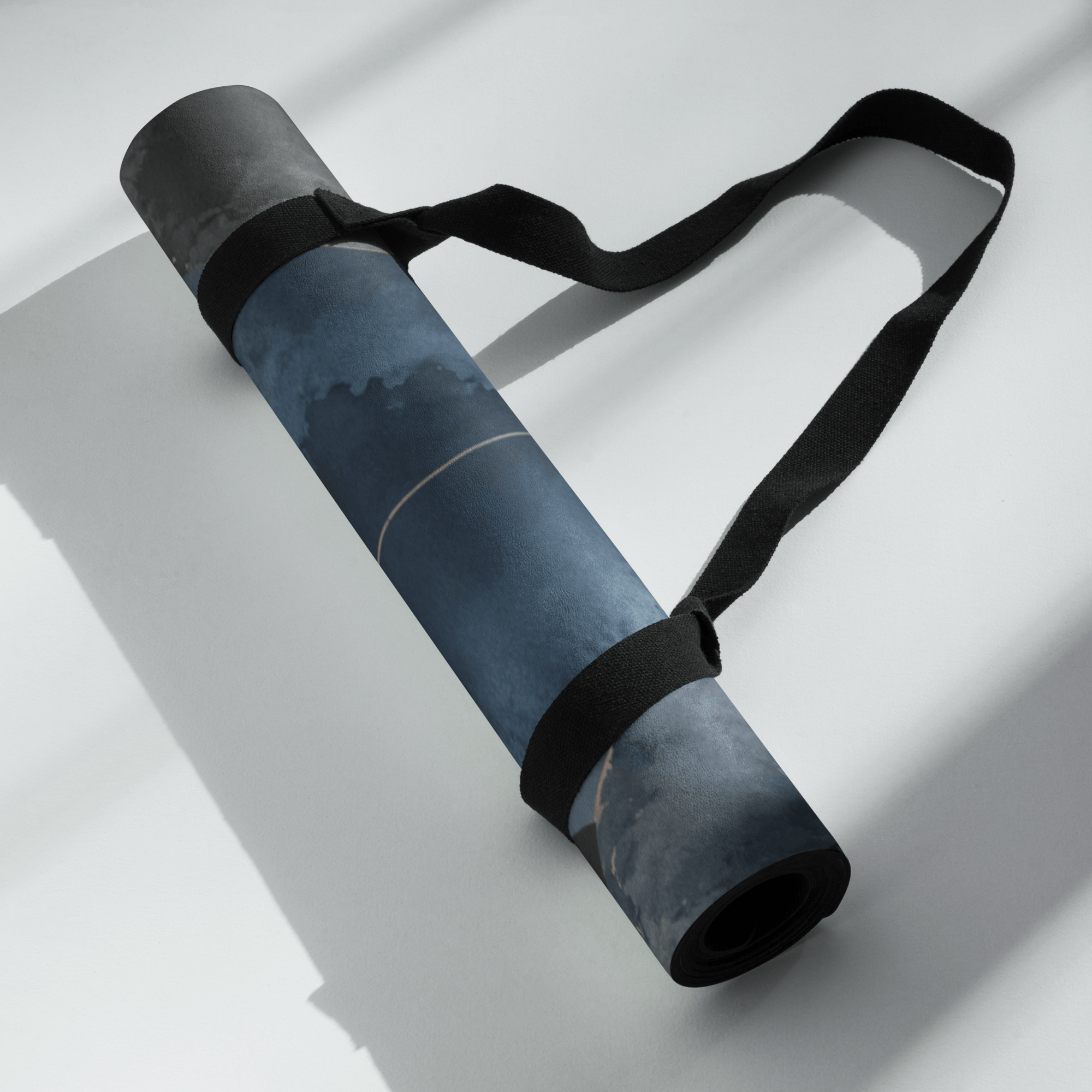 Rolled Hot Yoga Mat - Cobalt Veil | MIYRA® with strap, ideal for towel-free hot yoga and non-slip performance.