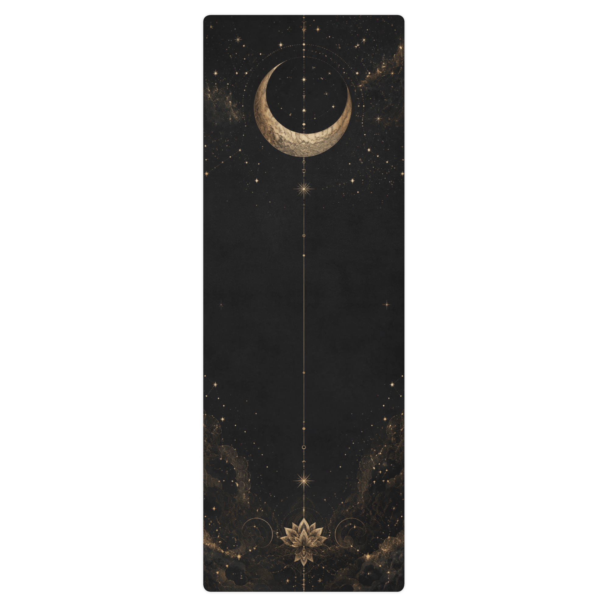 Hot Yoga Mat - Cosmic Stillness | MIYRA® features a celestial design with a crescent moon and lotus, perfect for towel-free hot yoga.