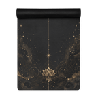 Hot Yoga Mat - Cosmic Stillness | MIYRA® featuring a stunning gold lotus design on a black background for stylish yoga.