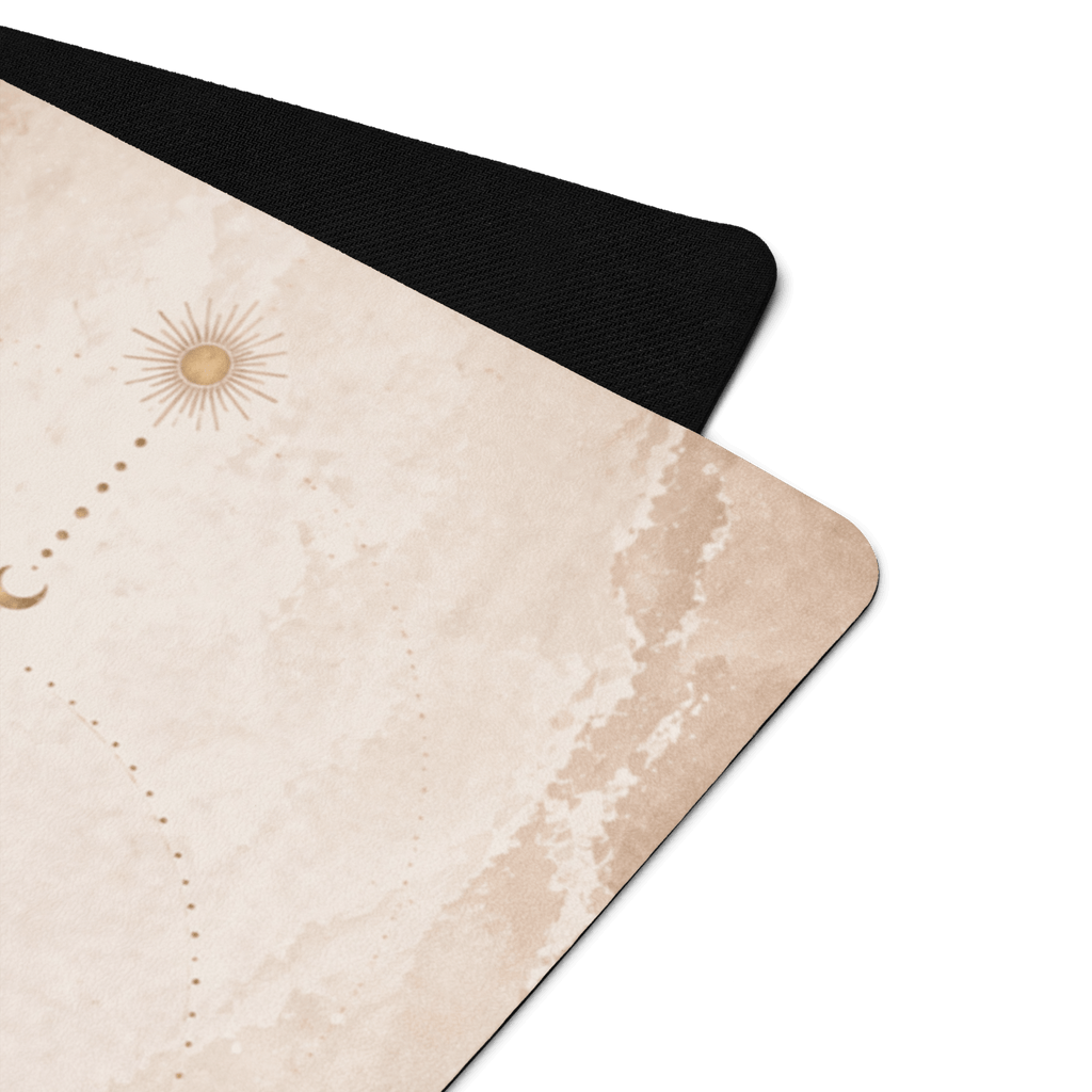 Hot Yoga Mat - Desert Core | MIYRA® featuring a unique design with sun and moon graphics on a premium microfiber surface.