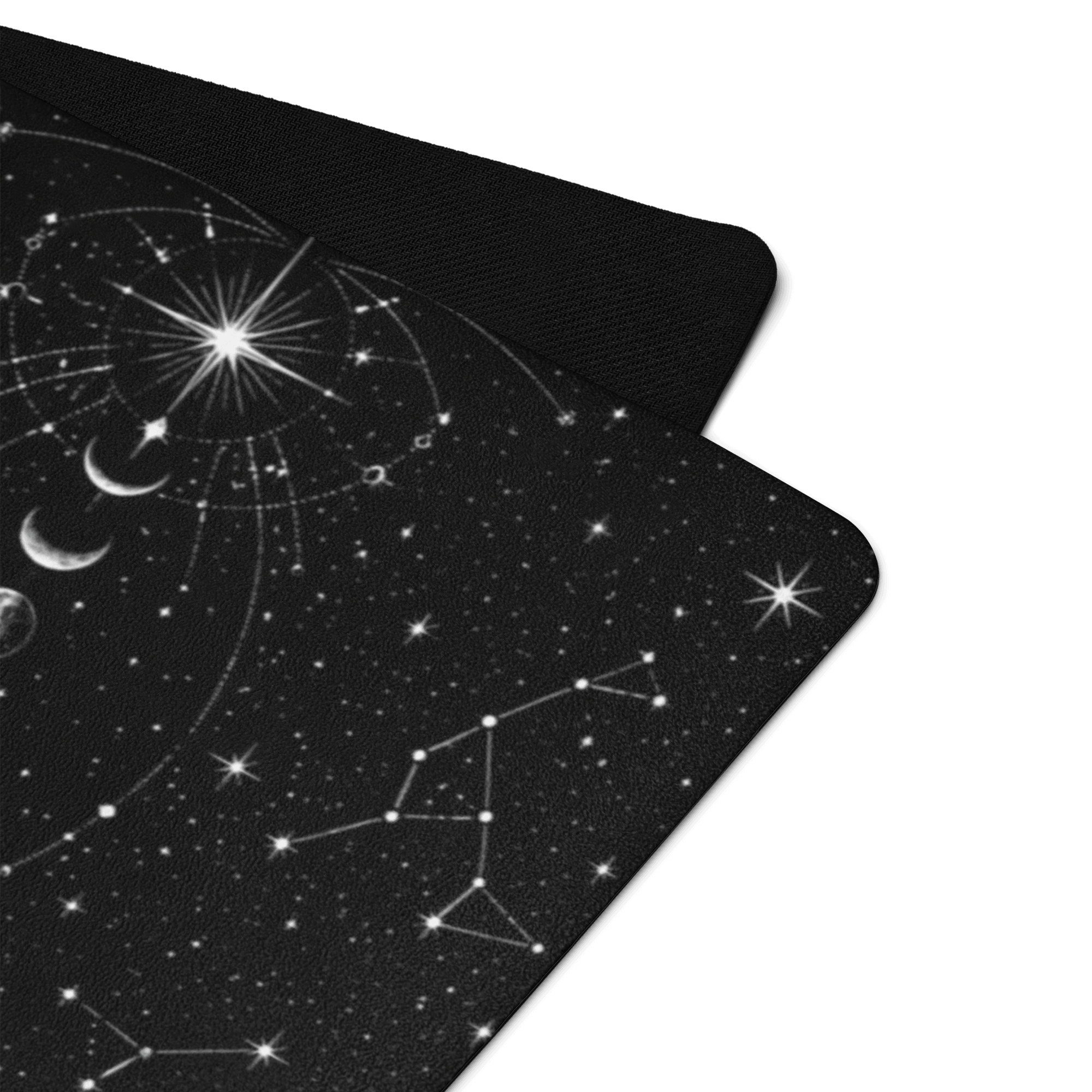 Close-up of the design on the Hot Yoga Mat - Lunar Constellation | MIYRA®, featuring celestial patterns for stylish workouts.
