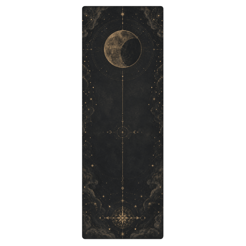 Hot Yoga Mat -Nocturnal Flow | MIYRA® features a moon design, sweat activated grip, and non-slip performance for towel-free yoga.