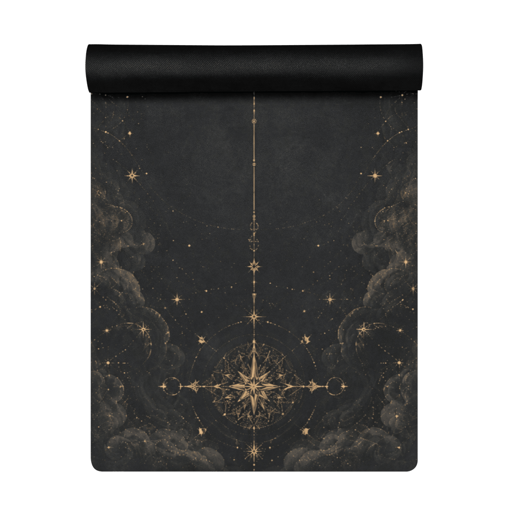 Hot Yoga Mat -Nocturnal Flow | MIYRA® features an intricate celestial design on a non-slip surface for yoga and meditation.
