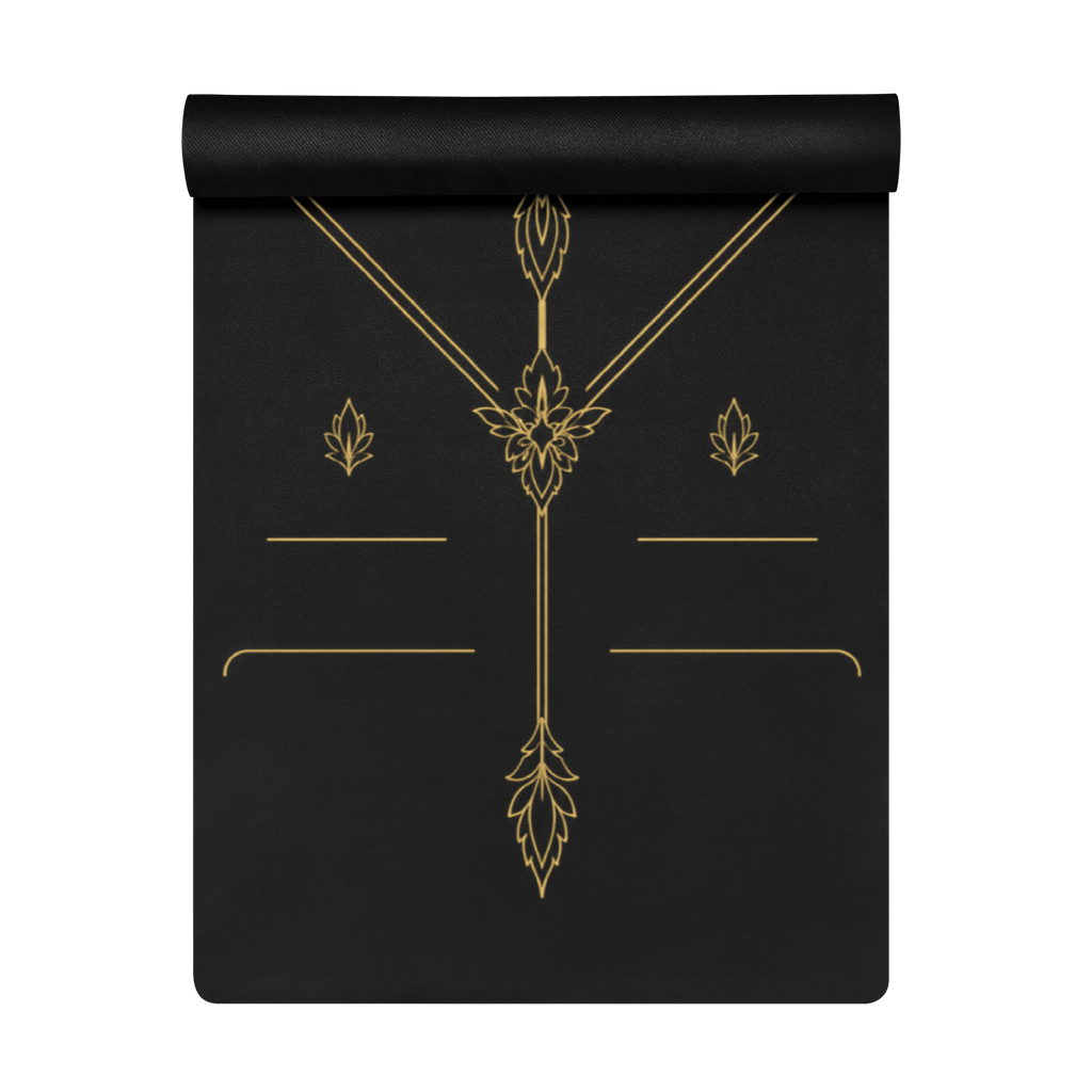 Hot Yoga Mat - Noir Temple | MIYRA® with elegant gold design, featuring sweat-activated grip and non-slip performance.