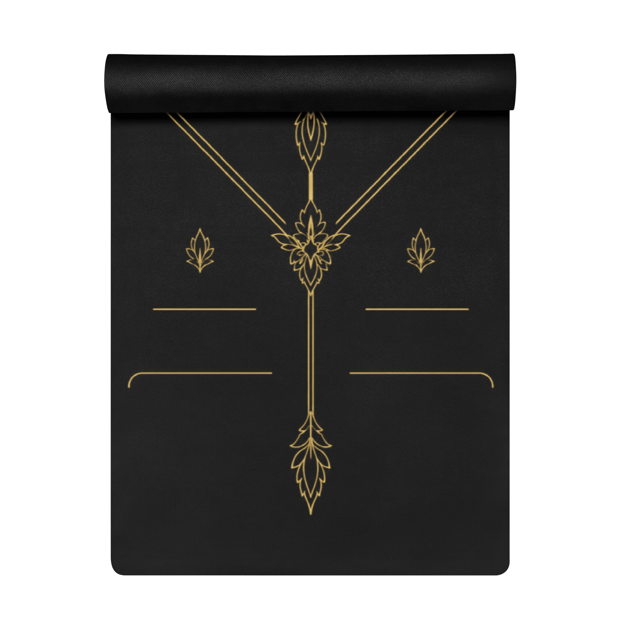 Hot Yoga Mat - Noir Temple | MIYRA® with elegant gold design, featuring sweat-activated grip and non-slip performance.