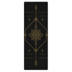 Hot Yoga Mat - Noir Temple | MIYRA® with intricate gold pattern on a black background, ideal for towel-free hot yoga.