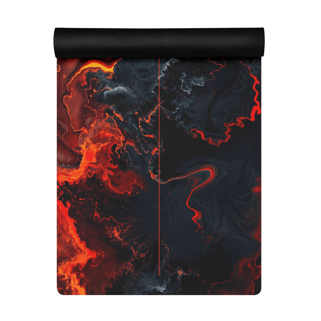 Hot Yoga Mat - Obsidian Flame | MIYRA®, featuring a vibrant design with sweat-activated grip and non-slip performance.