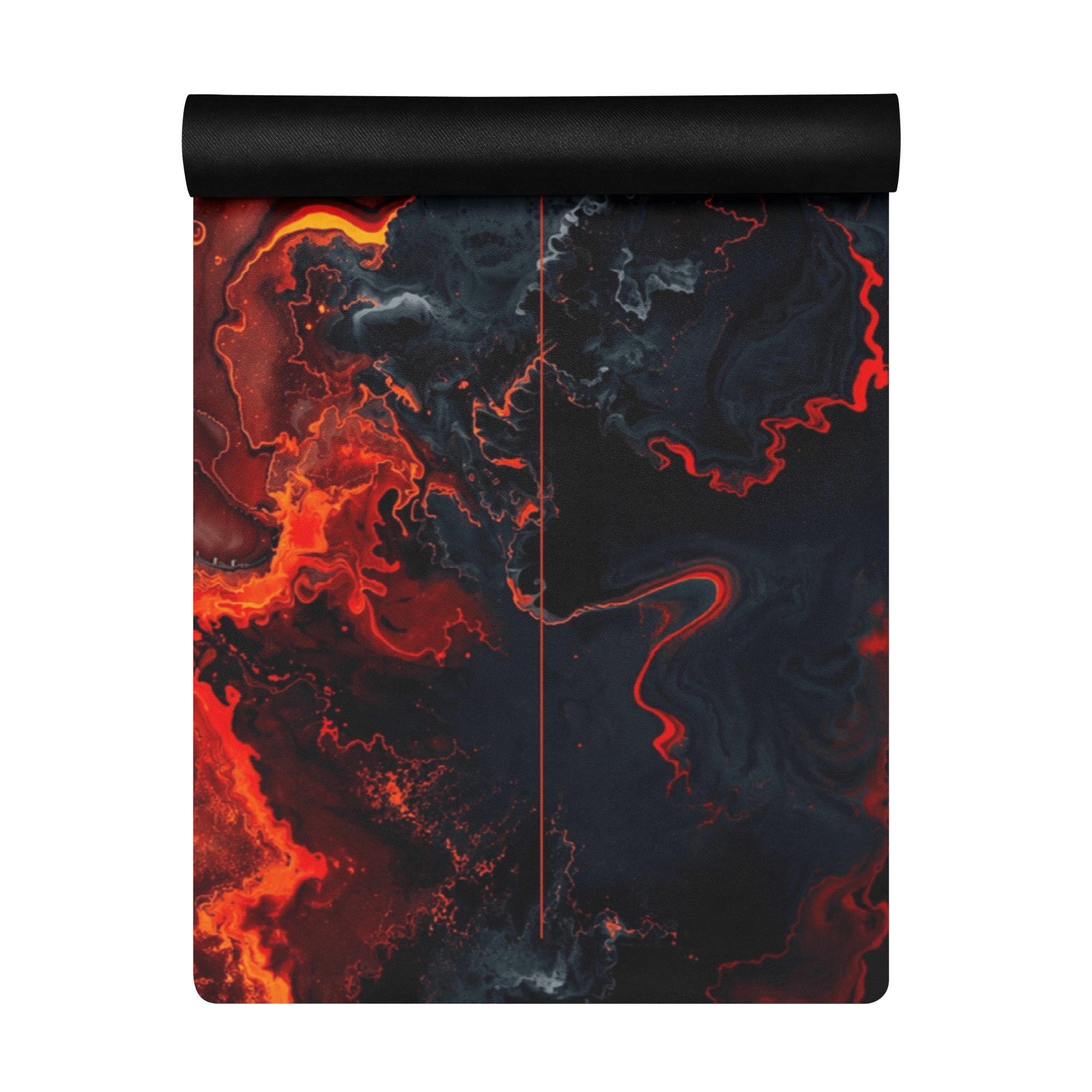 Hot Yoga Mat - Obsidian Flame | MIYRA®, featuring a vibrant design with sweat-activated grip and non-slip performance.