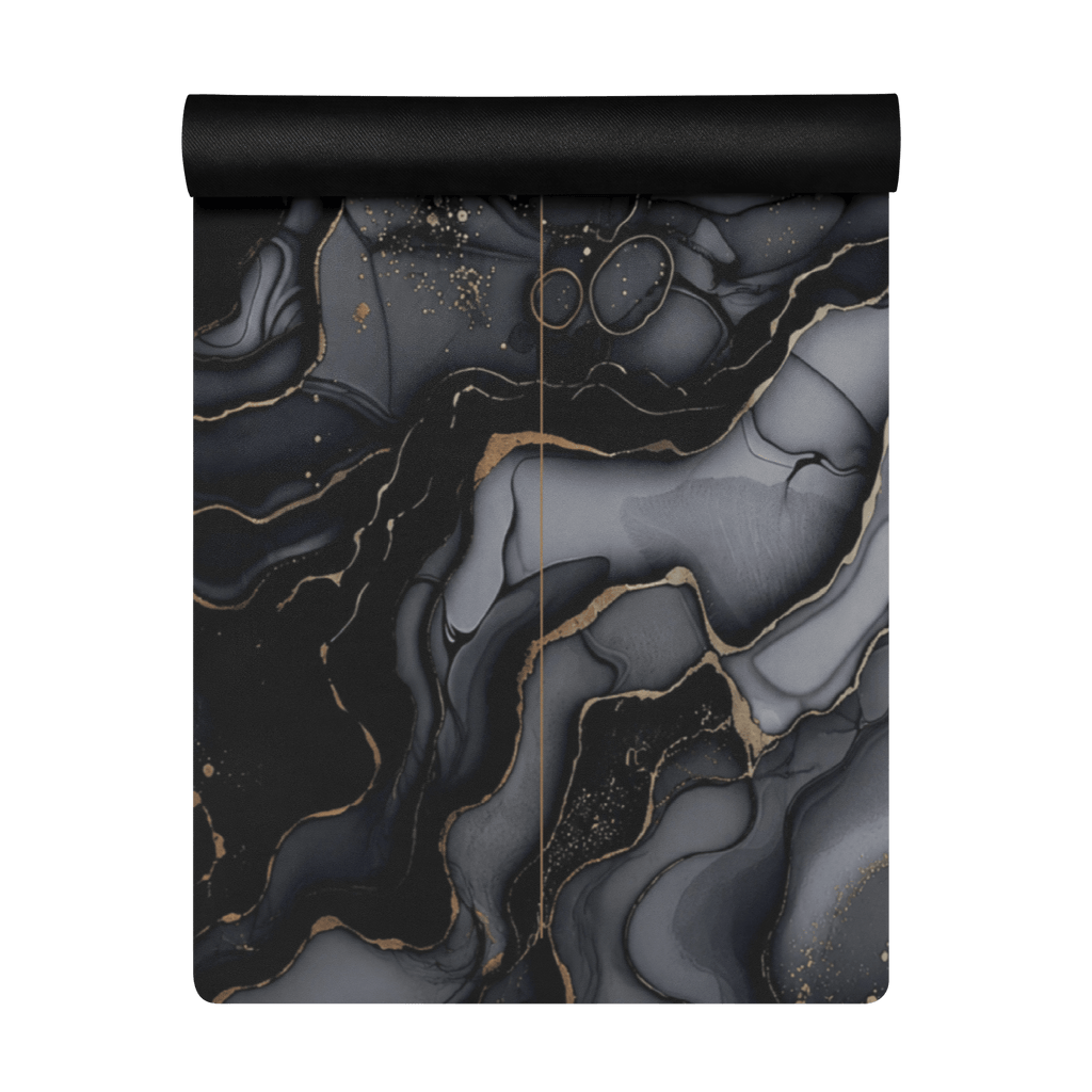 Hot Yoga Mat - Onyx Flow | MIYRA® with a stylish black and grey marbled design, perfect for non-slip performance during hot yoga.