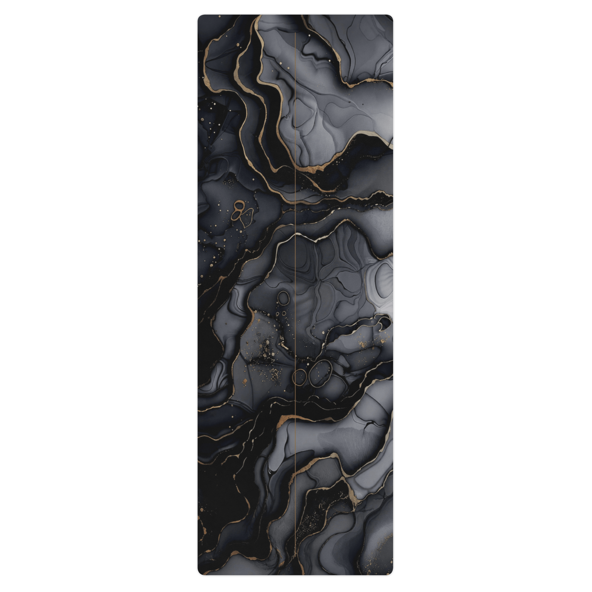 Hot Yoga Mat - Onyx Flow | MIYRA® featuring a stylish black and gold marbled design, perfect for sweat-activated grip and non-slip performance.
